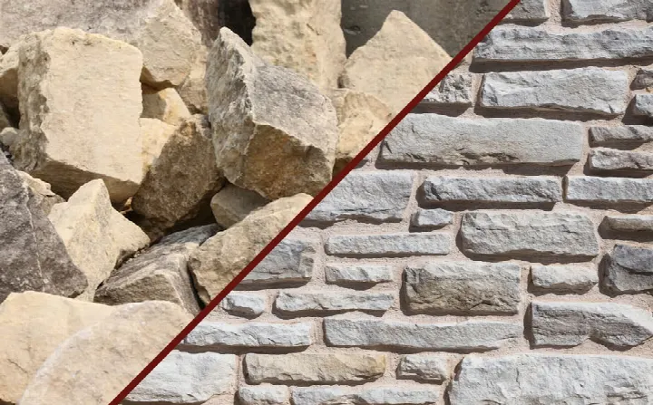 Ocaktan çıkmış doğal taş ile duvara uygulanmış kültür taşının karşılaştırması
