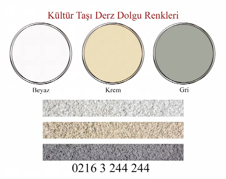Kültür taşı derz dolgu renkleri: beyaz, krem ve gri
